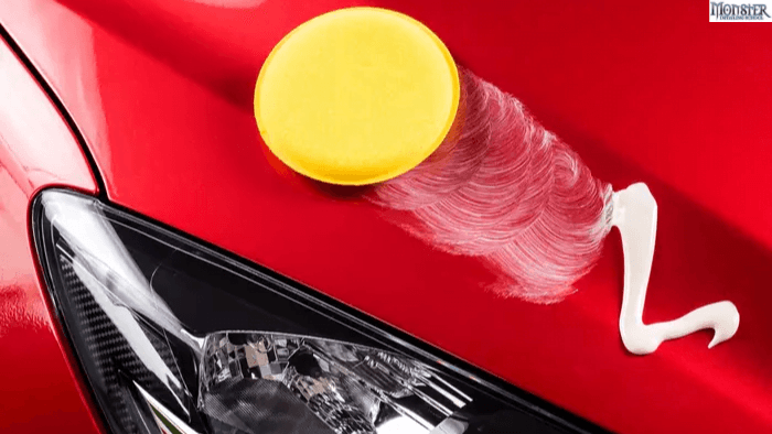 Car wax spilled over a car's hood