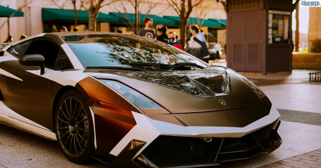 Vinyl wrapped dark golden Lamborghini